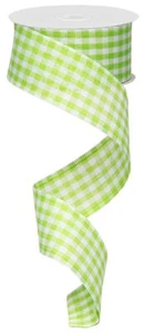 Gingham Check Wired Ribbon - 1.5 " x 10 Yards (Lime Green, White) - RG01048RY - Picture 1 of 1