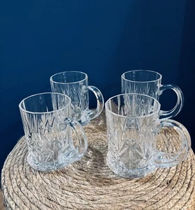 Set of 4 Zajecar Hand Cut Crystal Mugs 8 Oz Cups Starbursts Heavy - Picture 1 of 6