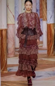 Ulla Johnson FAYANNA Tiered Silk Skirt in Claret Patchwork Size 6 US - Picture 1 of 7