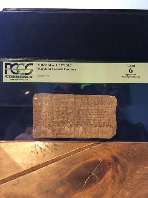 MD-53 Mar 1,1770 $1/2  Maryland Colonial Currency   PCGS Good 6    - Image 1 of 3