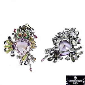 925 Pendente Argento Sterling Cuore Ametrino 19ct Tsavorite Gufo Gemma a Mano - Foto 1 di 10