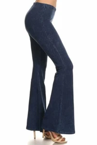 Bell Bottoms Yoga Pants Denim Colored Blue - Picture 1 of 6