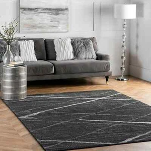 Modern Black Area Rug – Hand-Tufted Contemporary Area Rug Geometric Carpet Home - Picture 1 of 12