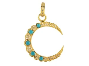 Plata de ley pavé de diamantes con turquesa media luna encanto colgante joyería - Imagen 1 de 3