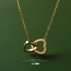 14K Gold Tiny Heart Pendant Necklace Dainty Open Heart Chain Choker Gift for Her - Picture 1 of 5