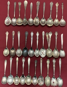 30 Pc Antique to Vintage Silverplated SUGAR SPOONS SHELLS SIFTERS SHOVELS Mix - Picture 1 of 9