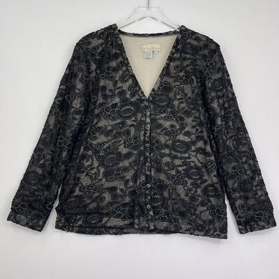 Cárdigan Suéter XL The Territory Ahead para Mujer Negro Beige Floral Abotonado   Foto 1 de 4