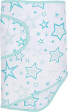 Miracle Blanket Baby Swaddle Blanket, Aqua Stars with Aqua Trim