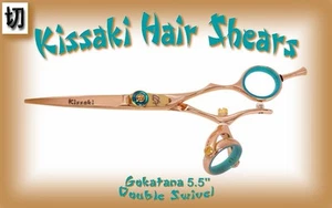 Kissaki Hair Scissors 5.5" Gokatana Rose Gold Blue DOUBLE SWIVEL Hair Shears - Picture 1 of 3
