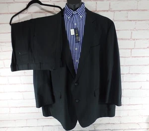 Geoffrey Beene Men's Suit 54R 48W Black Pinstripe 2 Button Front Pants Pleated - Picture 1 of 13