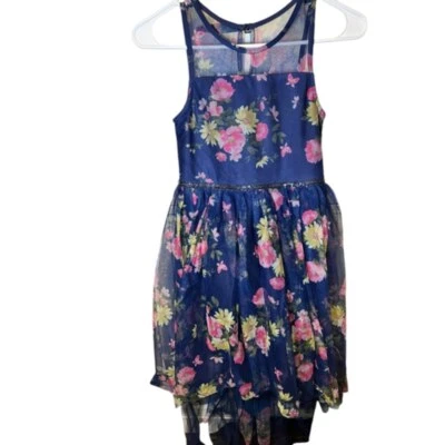 Girls Pink & Violet Floral Dress Size 8 Blue - Image 1 of 3