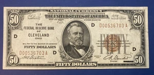 1929 Series Fifty Dollar National Currency $50 FR Bank of Cleveland OH - Picture 1 of 2