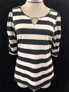 Blusa New Directions Top Talla M Jersey Manga Corta Negro Blanco Rayas - Imagen 1 de 6