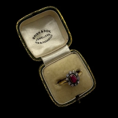 Antique 18ct Gold Natural Ruby & Diamond Cluster Ring – Stamped 18ct (Size M, 2. - Image 1 of 4