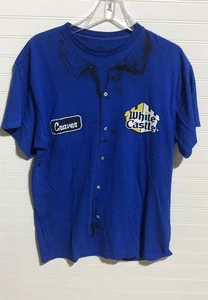 White Castle Fun Blue Craver Faux Button Down Cotton Tee Shirt Men's L - Picture 1 of 9