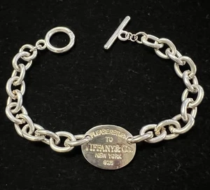 Pre Own TIFFANY & Co. Sterling Silver 925 Oval Tag Return to Tiffany Bracelet 8” - Picture 1 of 7
