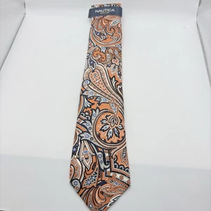 Nautica Men’s Neck Tie Navy & Orange Fall Paisley Print New - Picture 1 of 8