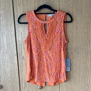 NEW Daniel Rainn Blouse Orange Lace Sleeveless Size Petite Small - Picture 1 of 15