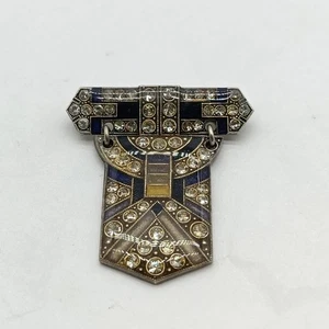 Pierre Bex | Art Deko Brosche , versilbert , Diamanten , Emaille   -  13  Gramm  - Bild 1 von 14