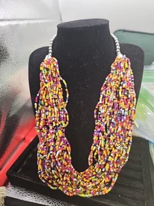 Collar Multi-Hebra 20" Pulgadas Vidrio Semilla Cuentas Cierre Langosta - Imagen 1 de 6