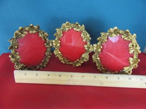 46. GRESCO 3 Section Brass Picture Photo Frame Gold Tone Ornate Hibiscus Flowers - Picture 1 of 6