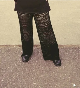 S-Twelve Black Crochet Goth Boho Flare Pants Medium 12-14 EUC - Picture 1 of 6