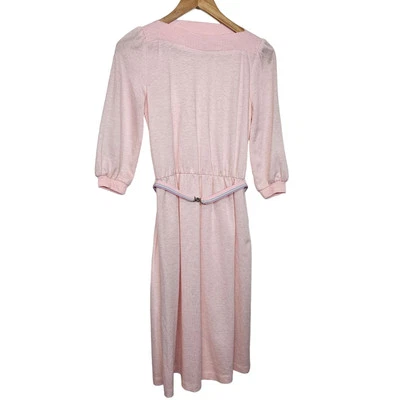 Винтажный 80-х годов платье размер средний розовый свет вязаный свитер платье Midi Twee нейтральный - Изображение 1 из 4
