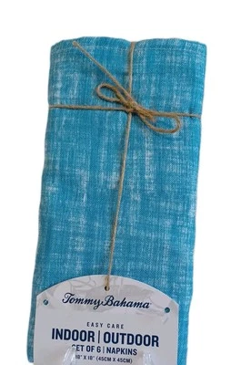 Tommy Bahama Water Fade Resistant Aqua & White- Set of 6 Napkins 18 x18- New  - Image 1 of 2