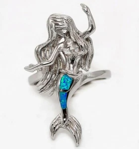 Anillo de plata esterlina maciza 925 con incrustaciones de ópalo australiano sirena joyería talla 9 AT4 - Imagen 1 de 2