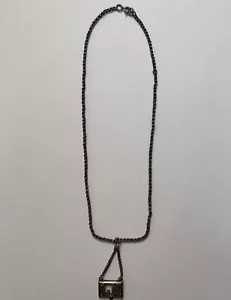 VTG 1920s/30s STERLING SILVER BOX LINK NECKLACE LM PENDANT 18” CHAIN - Bild 1 von 4