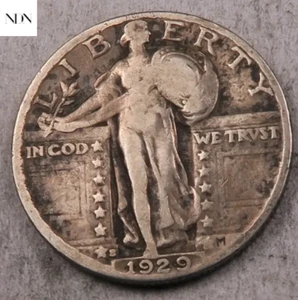 1929-S Standing Liberty Quarter - Molto bello (in perfette condizioni) - 90% argento #Q484 - Foto 1 di 3
