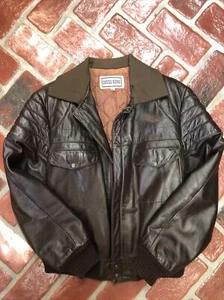 Vintage MENS Size 42 CHESS KING Leather Jacket Bomber Motorcycle Brown - Picture 1 of 7