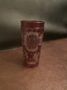 Rare Antique Cut To Clear Ruby Red Etched Glass Chalice Bohemian Czech Crystal - Picture 1 of 12