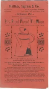 Tazas de café folleto original de Baltimore de artículos de hojalata con patente de la década de 1880 y etc - Imagen 1 de 3