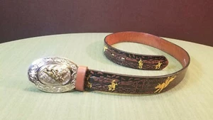 Boys Genuine Leather Handmade Rodeo Buckle Belt Size 31.5 - Picture 1 of 12