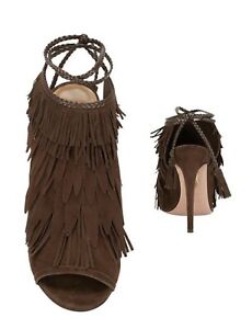 New Aquazzura So Pocahontas Brown Suede Bootie Sandals Size 38.5/US 8