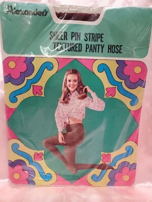 VTG Alexander's Sheer Pin Stripe Textured Panty Hose Tall Coffee Groovy Model - Image 1 of 4