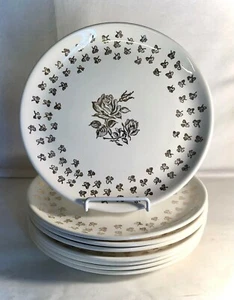 8 Mid-Century Modern China Golden Roses Pattern 10 1/4" Dinner Plates - Picture 1 of 2