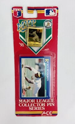 Rickey Henderson 1991 MVP Collector Pin Series con 1991 Score Card Athletics  Foto 1 de 4