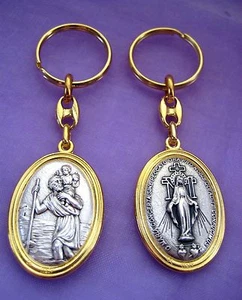 Keyring Double Sided Saint St Christopher Miraculous Medal Charm Keychain AGTU - Picture 1 of 3