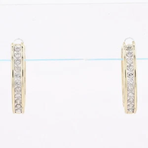 .49ctw Round Cut Diamond Channel-Set Oval Hoop Pair Earrings 14k Multi-Tone Gold - Picture 1 of 5