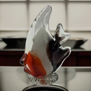 Retro Handblown Art Glass Angel Fish Paperweight Clear Red Blue White Purple 5” - Picture 1 of 18