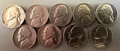1960, 1961, 1962,  1964, 1965, 1966, 1967, 1968, 1969 Jefferson Nickels Set of 9 - Image 1 of 2