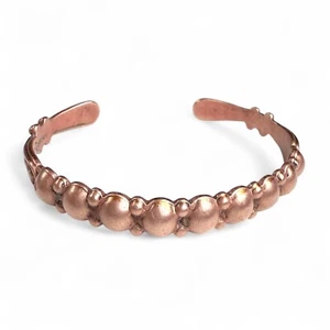 Vintage Solid Copper Cuff Bracelet Beaded Design Handcrafted 12.30g - Picture 1 of 11