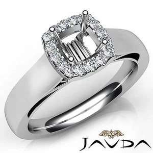 Cushion Diamond Engagement Halo Prong Set 0.2Ct Semi Mount Ring 14k White Gold - Picture 1 of 7