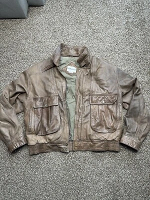 Vintage Charles Klein Bomber Jacket Mens Medium Brown Leather Full Zip Pockets - Image 1 of 4