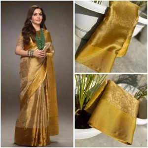 Designer Sari Bollywood Bridal Silk Saree Blouse South Indian Party Wear Saree  - Picture 1 of 5