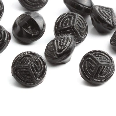 Lot (12) Vintage 1930s Deco Czech fabric effect dimi black glass buttons 10mm - Image 1 of 3