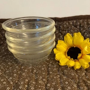 Set 4 Vtg Glasbake Clear Kitchen MCM Glass Custard Jello Spice Ramekin Dish Cup - Picture 1 of 13
