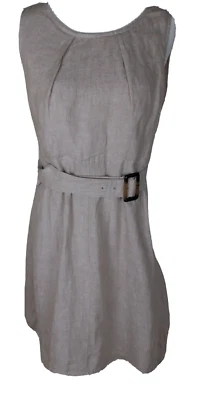 Tahari Linen Dress 8 Neutral Brown Coastal Sleeveless Office Belted Classic - Image 1 of 4